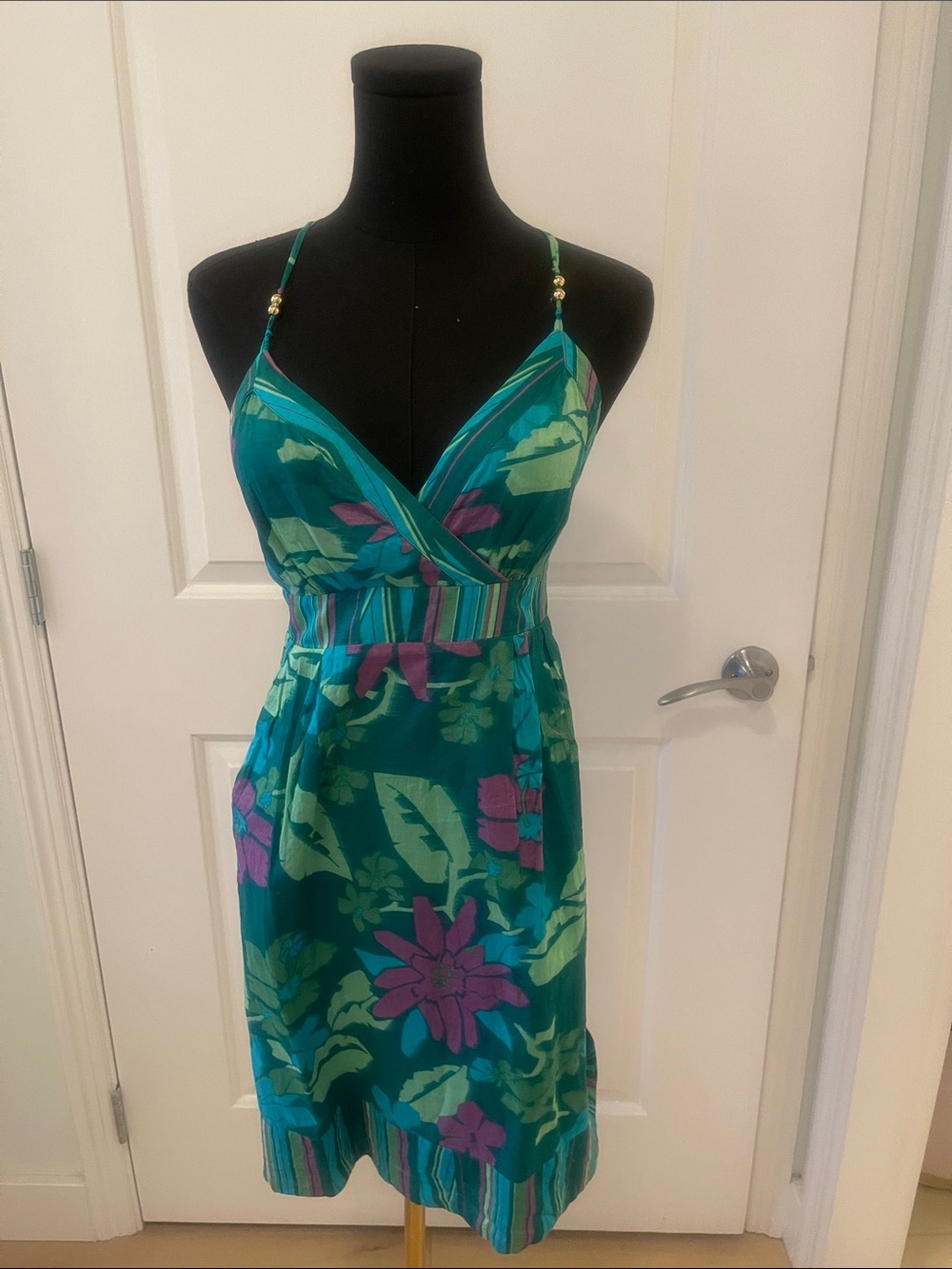 Guess Teal Floral Spaghetti-Strap Dress